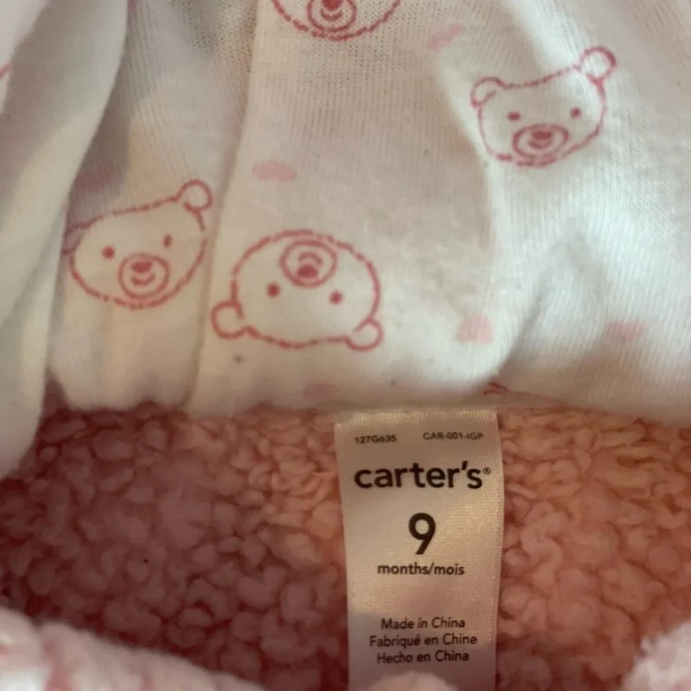 Carters baby girl pink fuzzy coat jacket and warm fleece hooded jumpsuit size 9M